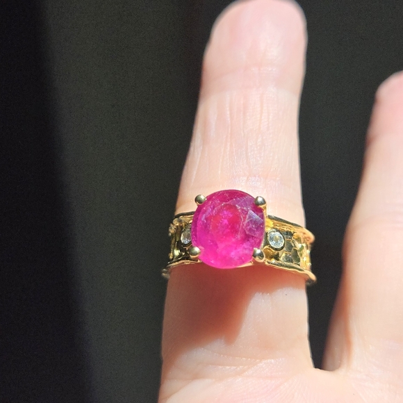 Ruby & Topaz Wedding style sterling & gold mens ring sz8.5 - Picture 7 of 10